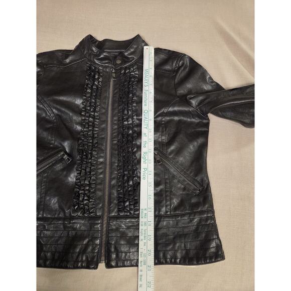 Vtg Y2K 90s Rampage Faux Leather Black Jacket Ruffle Women's M - Picture 11 of 14